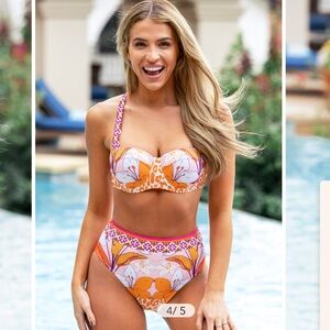 Cupshe Contrast Pattern Push-Up Bikini Top & High-Rise Bottoms Set NWT L